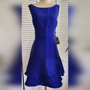Adrianna Papell New With Tags Jacquard, Neptune Blue Party Dress. Sz. 14